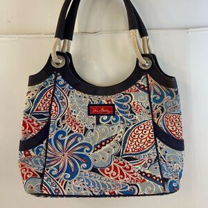 Vera Bradley shoulder tote blue red fabric‎ 17x12”